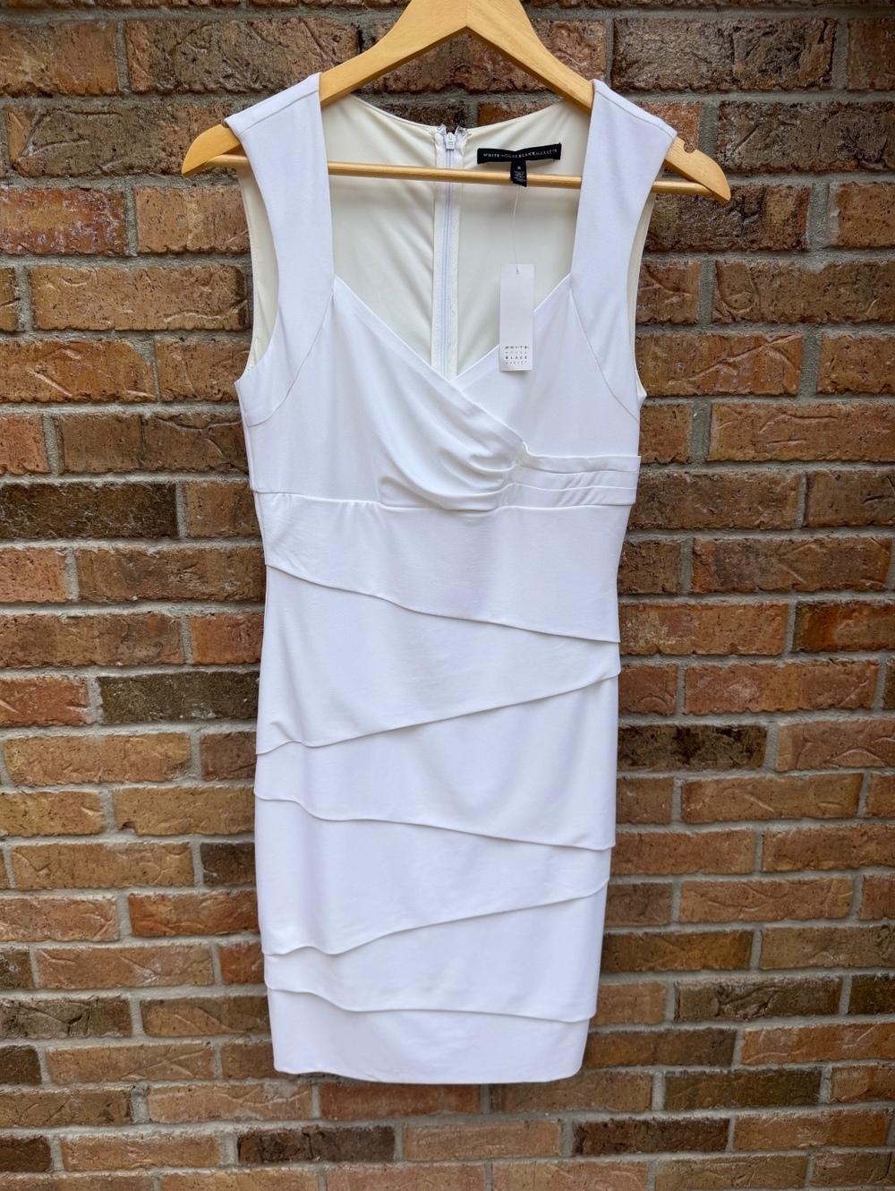 White House Black Market White Tiered Ruched Sheath Dress Size 8 NWT